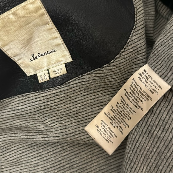 Anthropologie Elevenses Genuine Leather Cotton Cropped Moto Zip Jacket Sz 6 - Picture 9 of 16